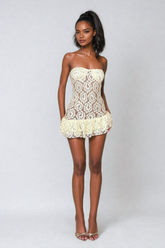 Adannaya Straplez Dantel Fırfırlı Mini Elbise